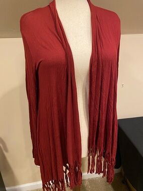 Heart Hips Open-Front Fringe Cardigan - Burgundy